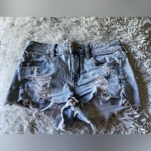 American Eagle Light Wash Distressed Jean Shorts- Size 0